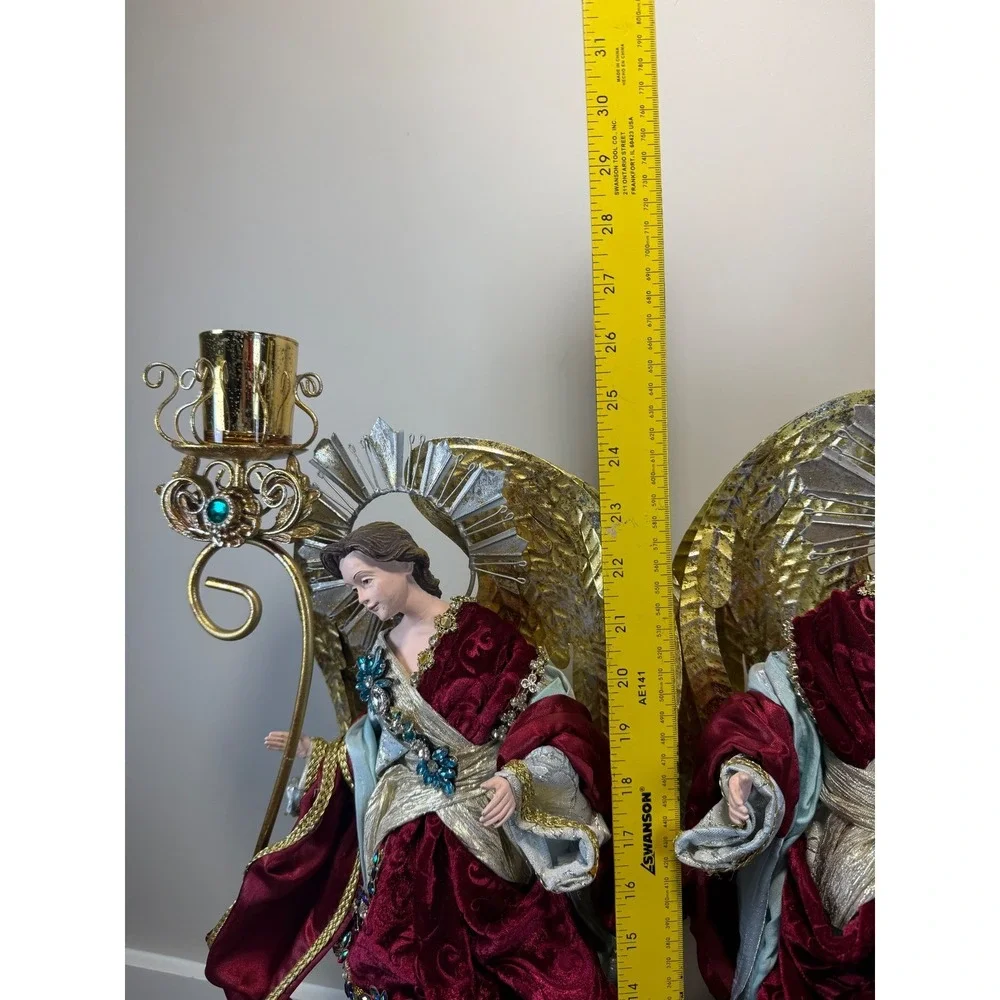 Mark Roberts Angel Candle Holders 2 Large 26in Gold Burgundy Jeweled 2023 Collec